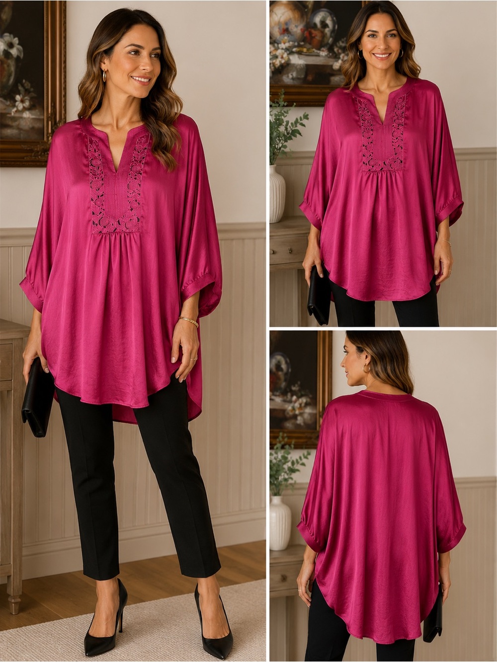 Alfani Women's Embroidered Satin-Look Tunic
Top Fuchsia Pink Size 14W